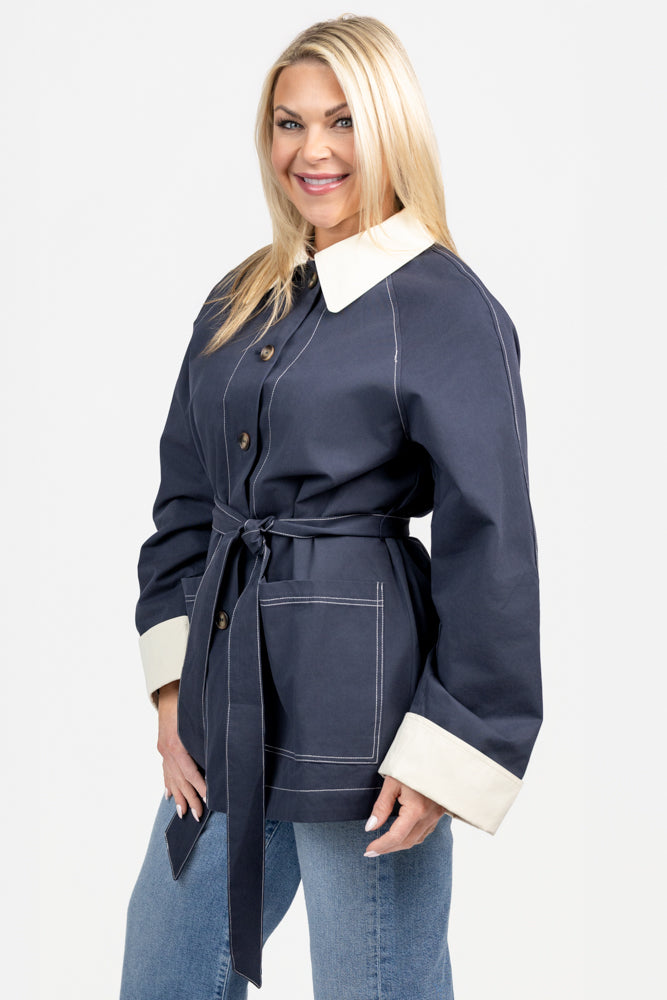 Navy Ivory Short Trench Coat