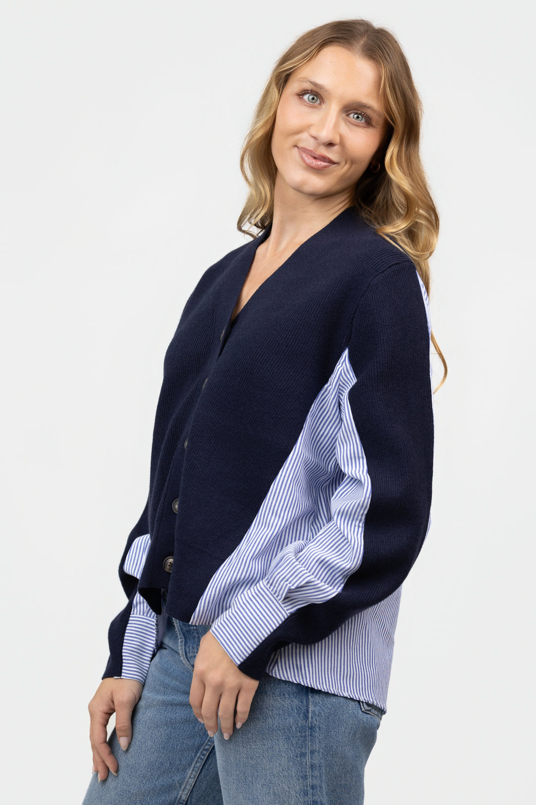 Navy Mixed Media Celine Cardigan