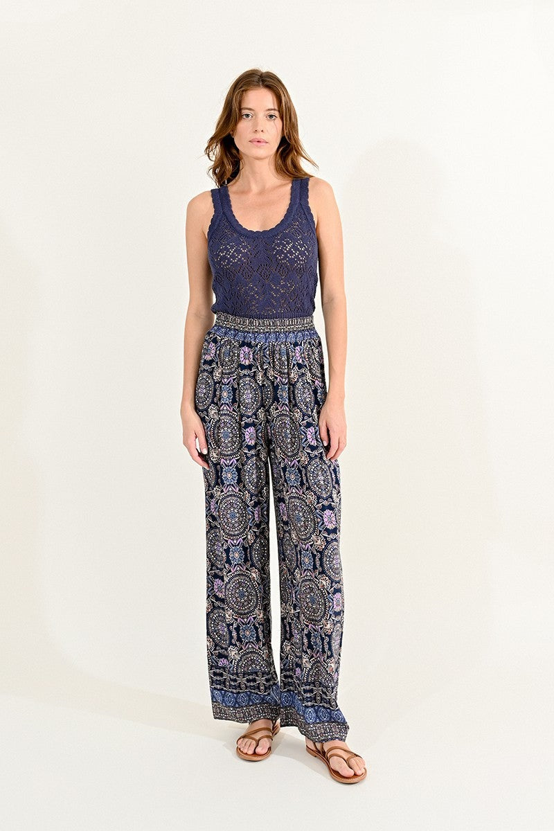 Navy Geometric Pia Wide Leg Pant