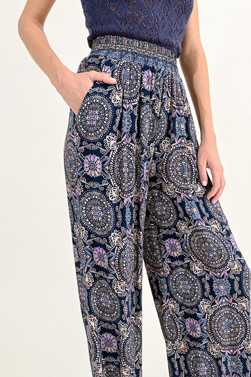 Navy Geometric Pia Wide Leg Pant