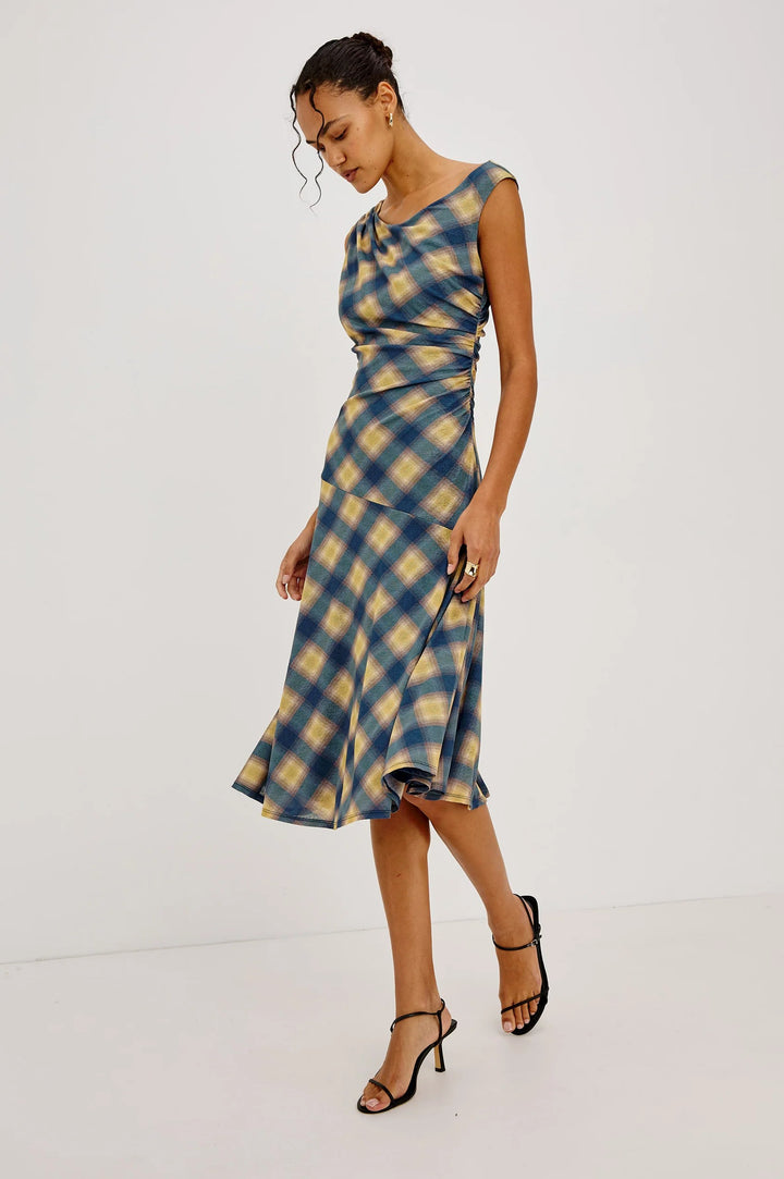 Navy Sage Plaid Sorra Dress