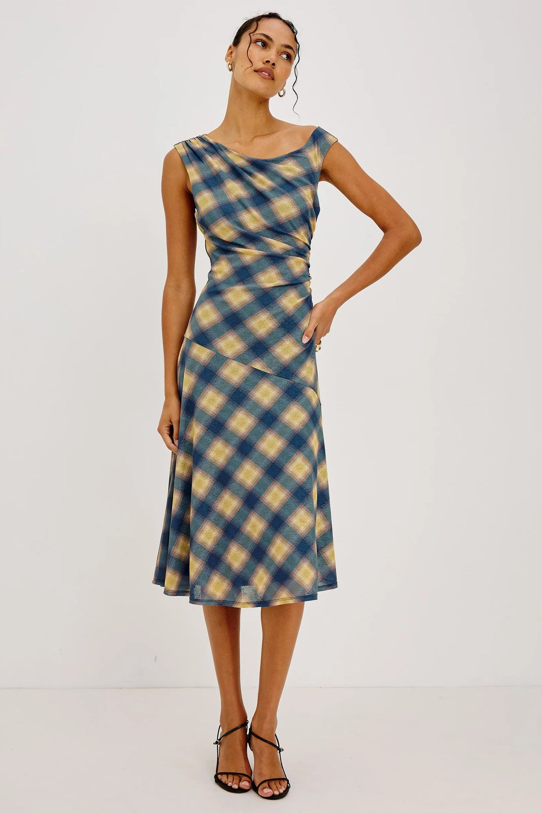 Navy Sage Plaid Sorra Dress