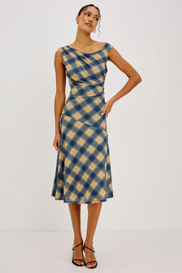 Navy Sage Plaid Sorra Dress