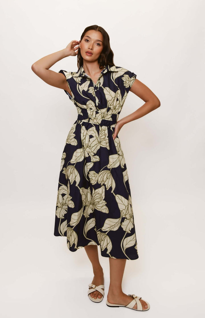 Navy Vining Iris Alora Midi Dress