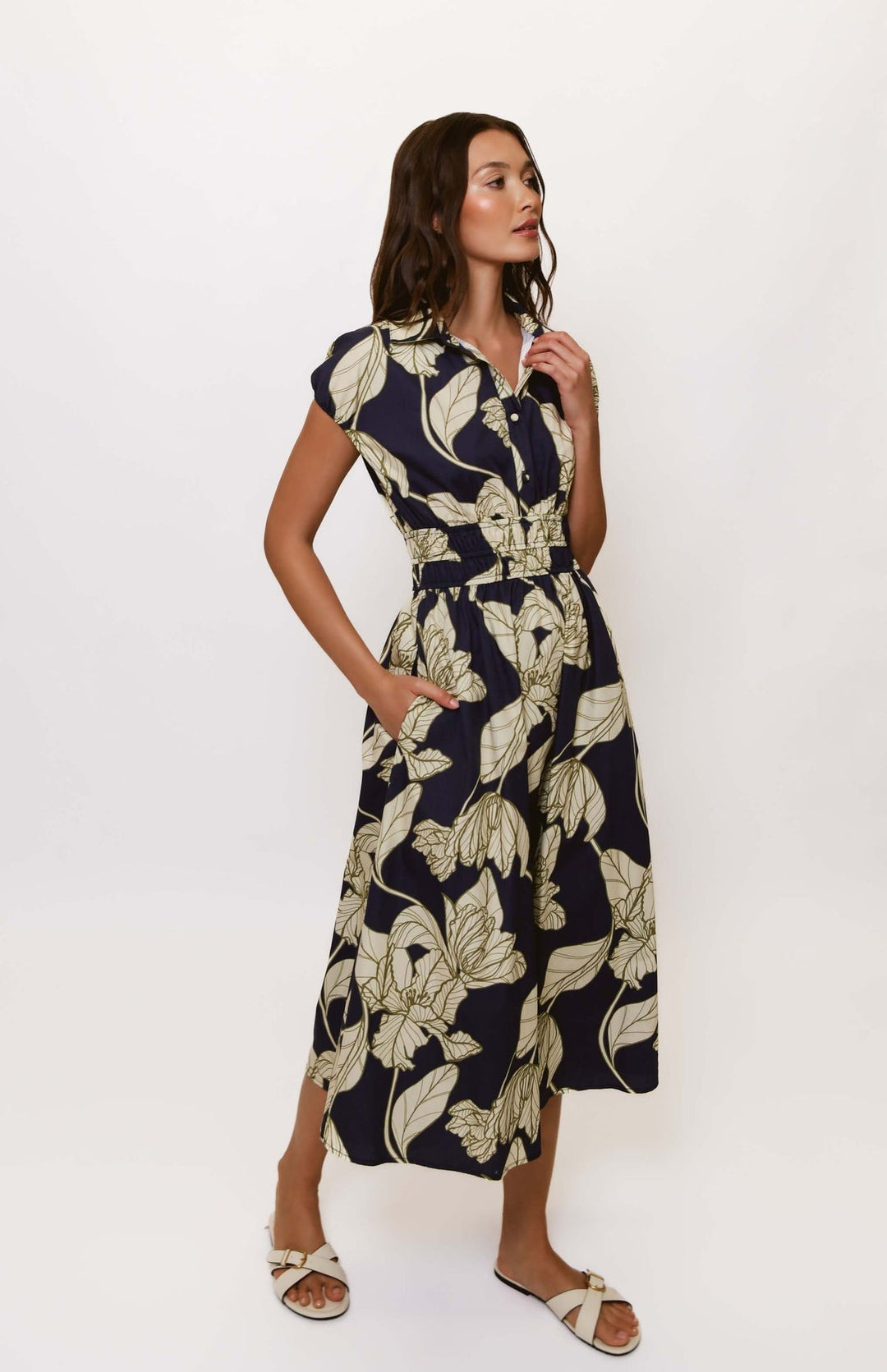 Navy Vining Iris Alora Midi Dress