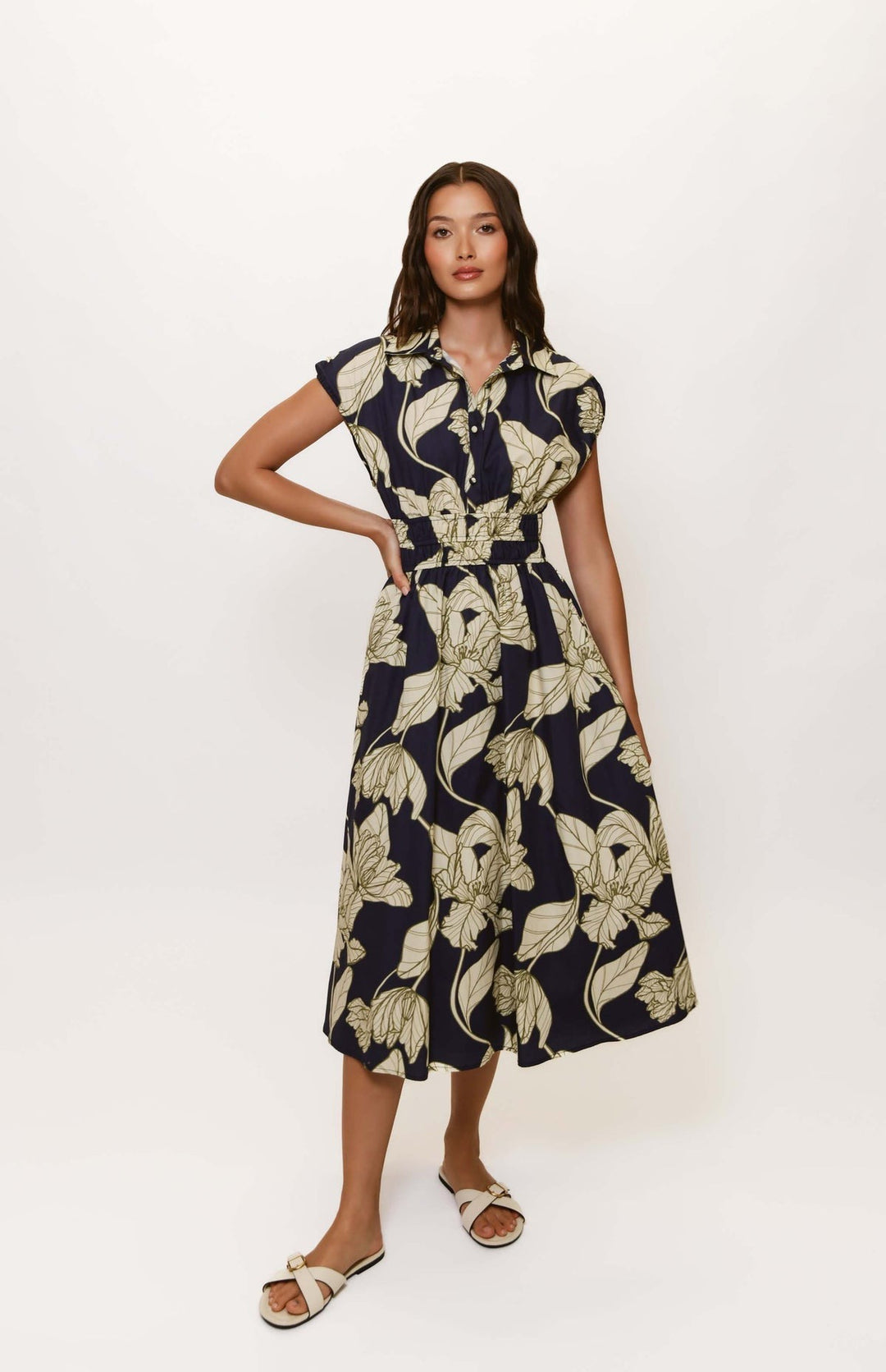 Navy Vining Iris Alora Midi Dress