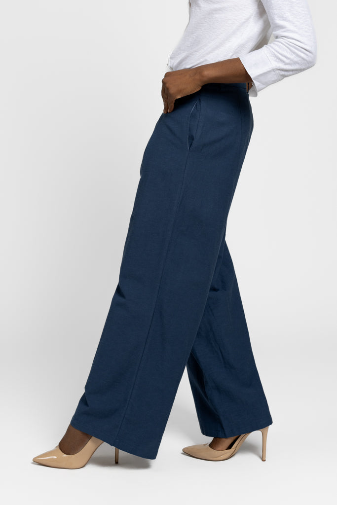 Navy Blue High Rise Wide Leg Pant