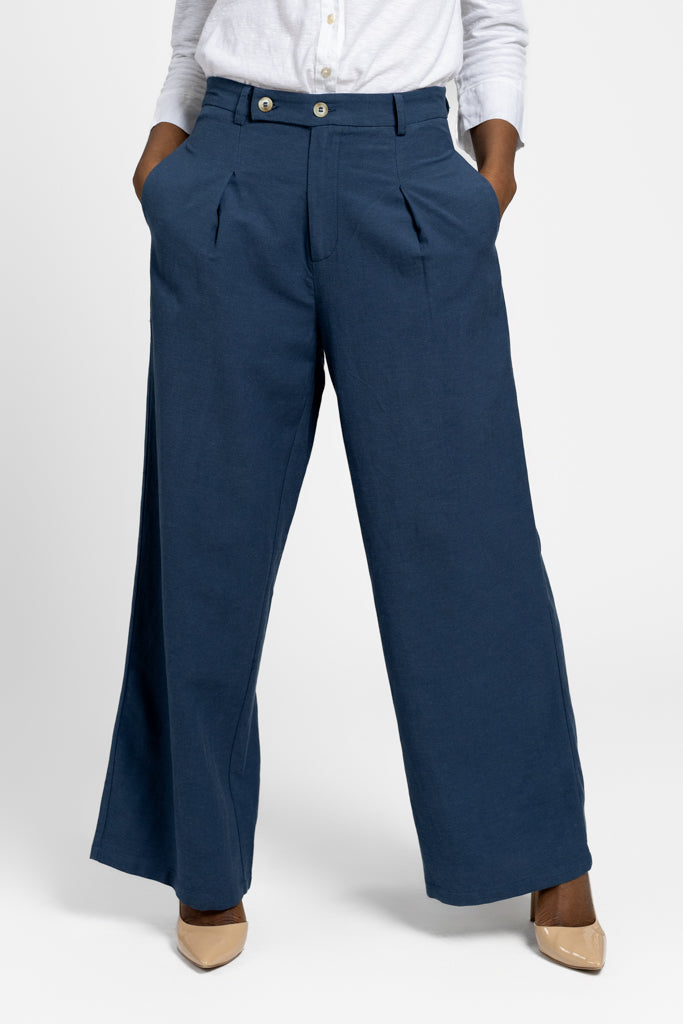 Navy Blue High Rise Wide Leg Pant