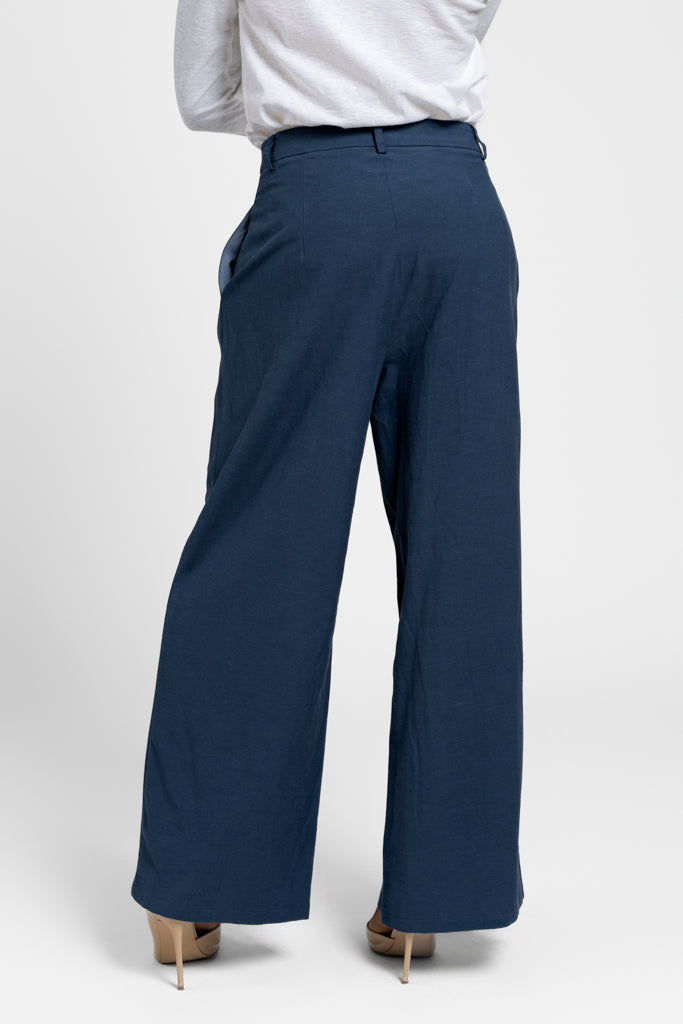 Navy Blue High Rise Wide Leg Pant