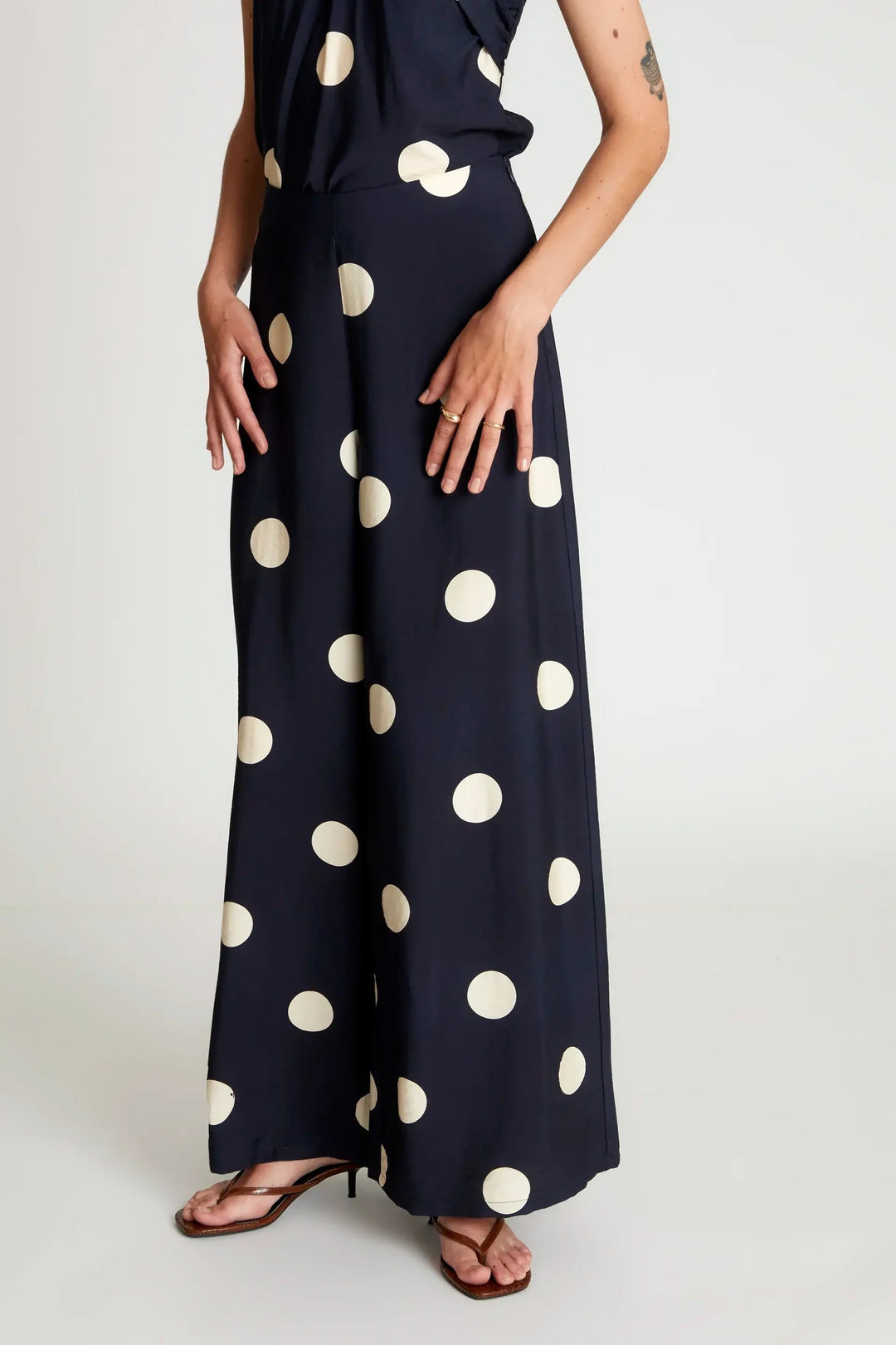 Navy Blue Polka Dot Wide Leg Pant