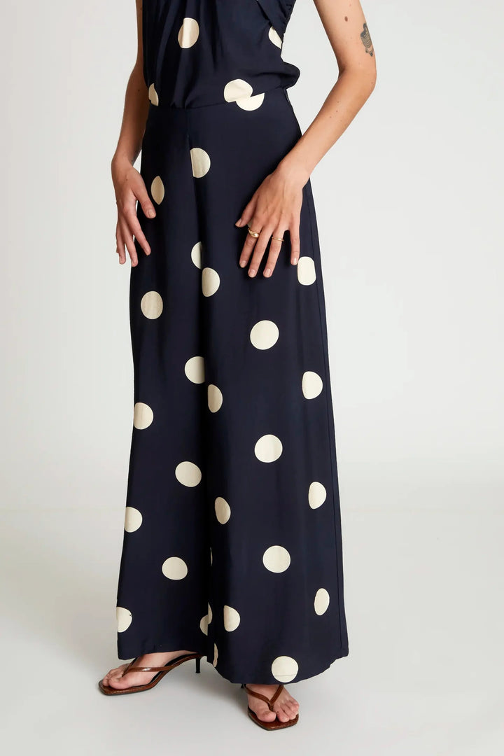Navy Blue Polka Dot Wide Leg Pant