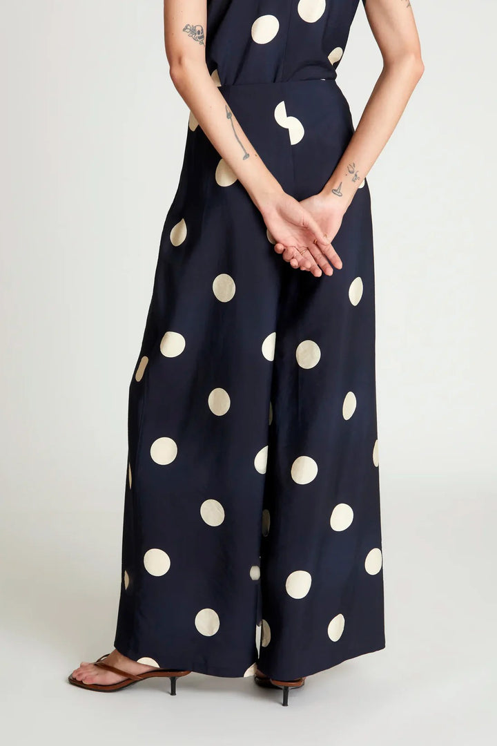 Navy Blue Polka Dot Wide Leg Pant