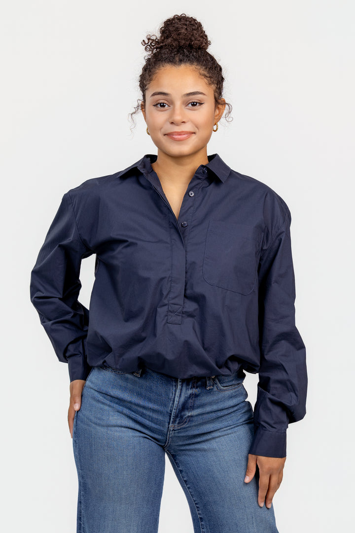 Navy Bubble Hem Amalie Shirt