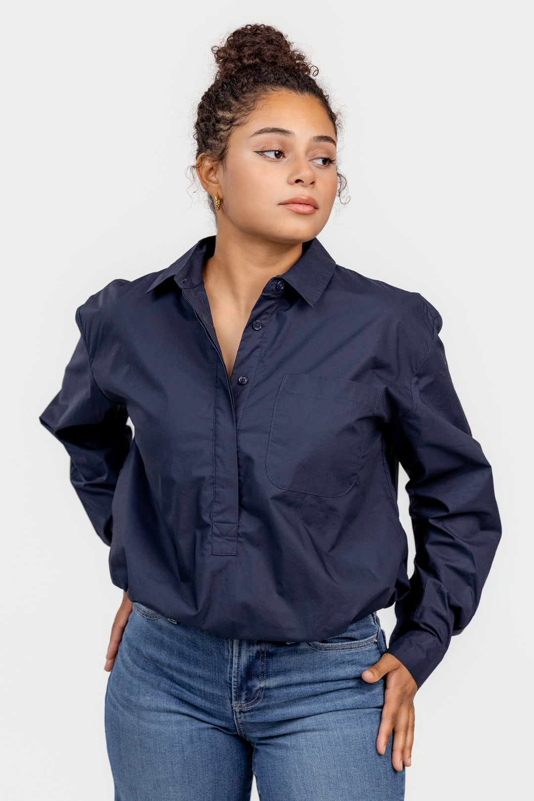 Navy Bubble Hem Amalie Shirt