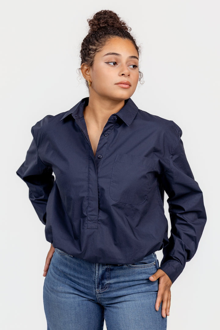 Navy Bubble Hem Amalie Shirt