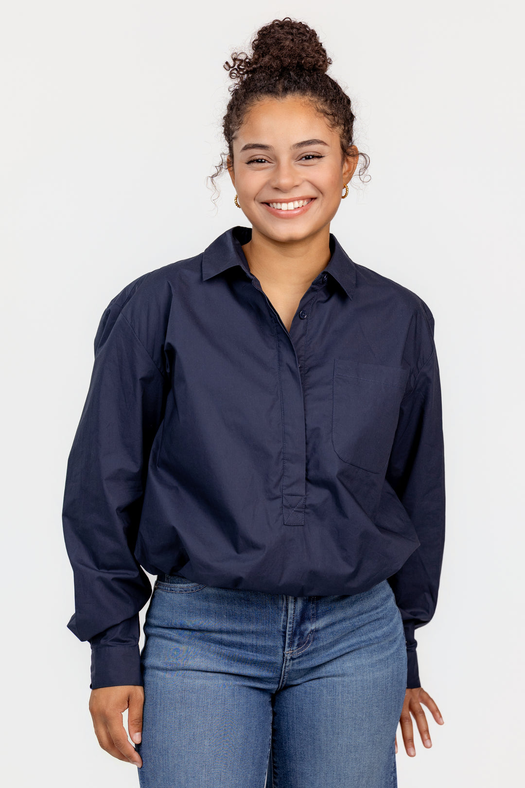 Navy Bubble Hem Amalie Shirt