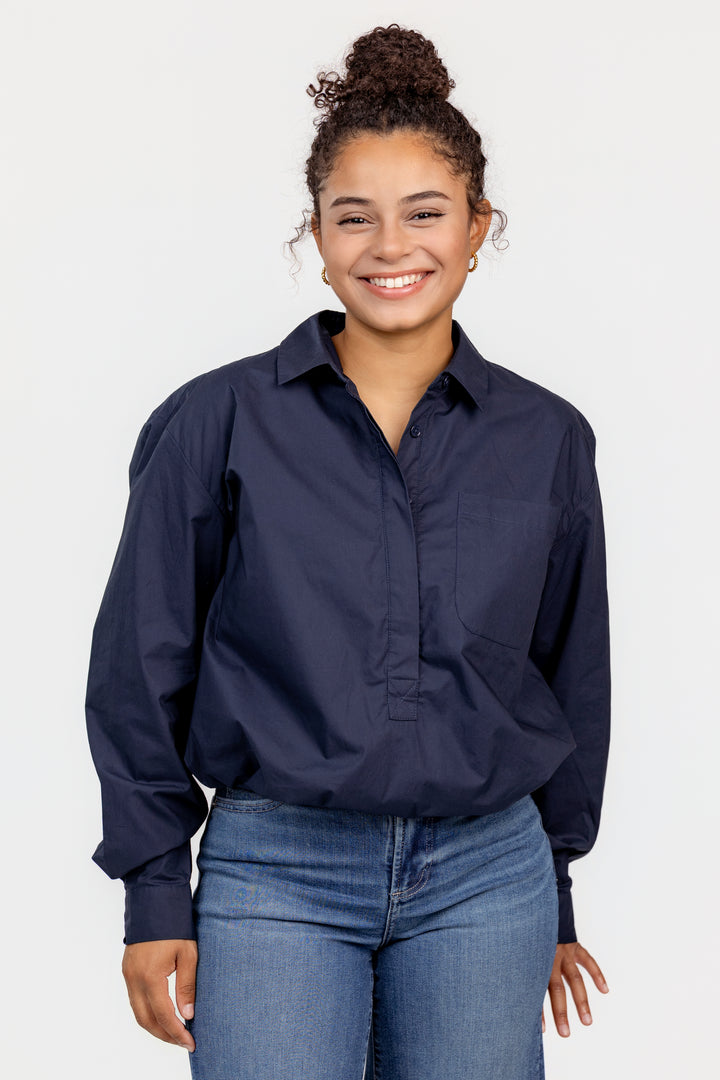Navy Bubble Hem Amalie Shirt