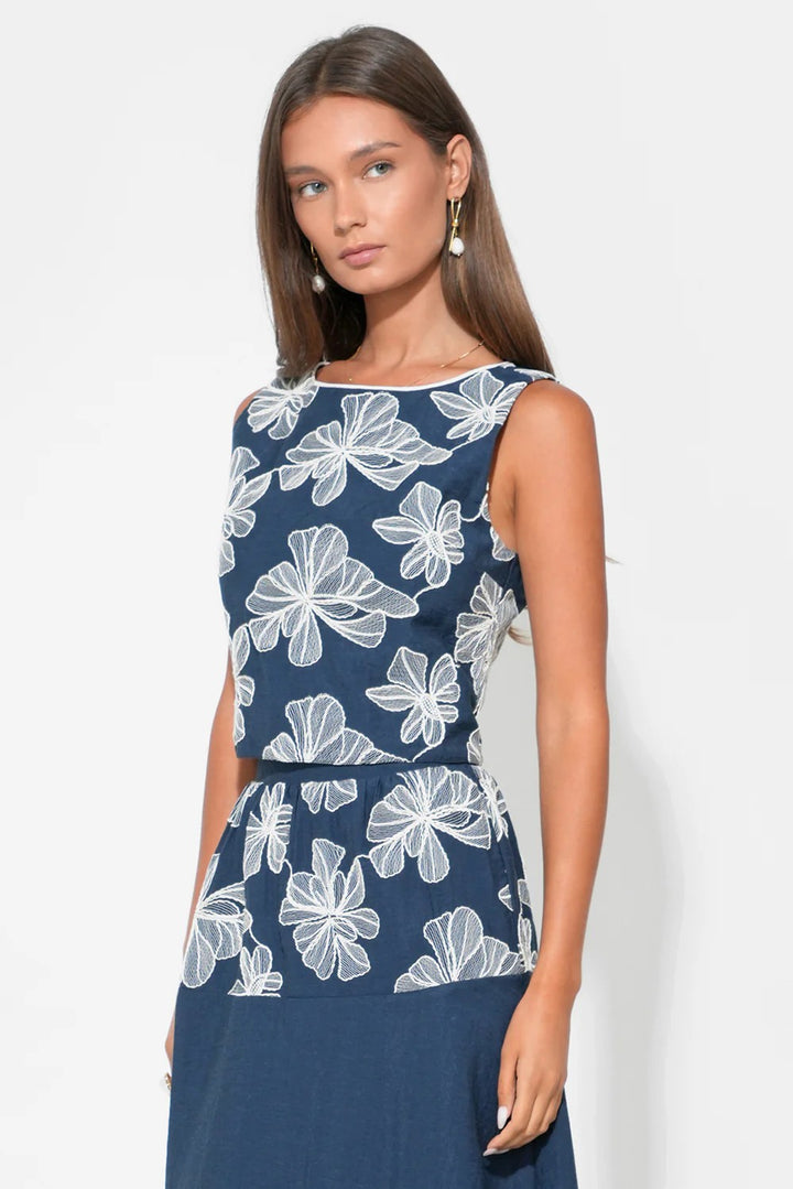 Navy Cream Embroidery Rosalie Top