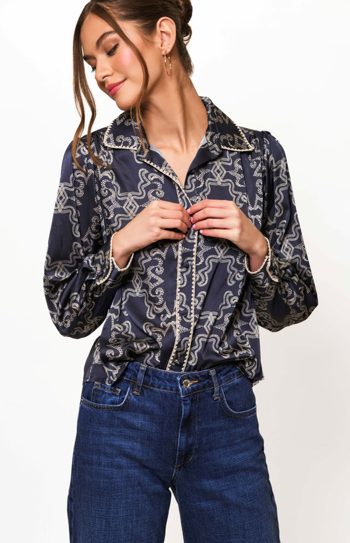 Navy Ivory Sketched Rodeo Kodie Shirt