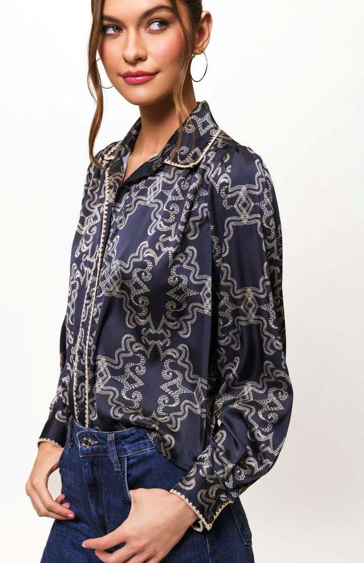Navy Ivory Sketched Rodeo Kodie Shirt