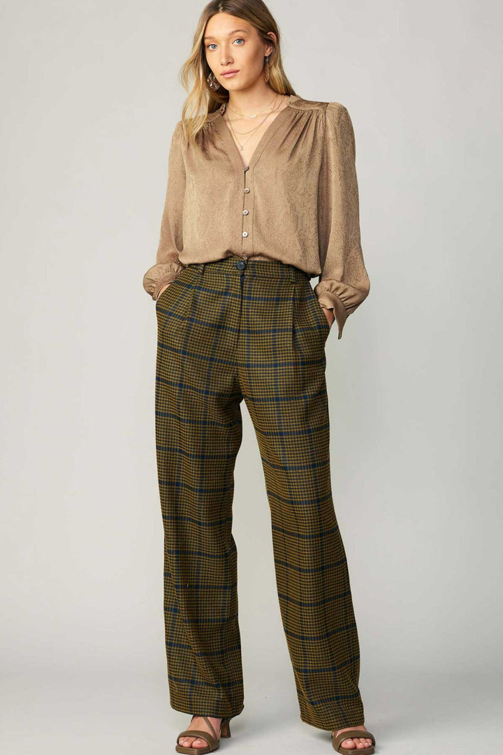 Navy & Olive Checkered Wide Leg Pant