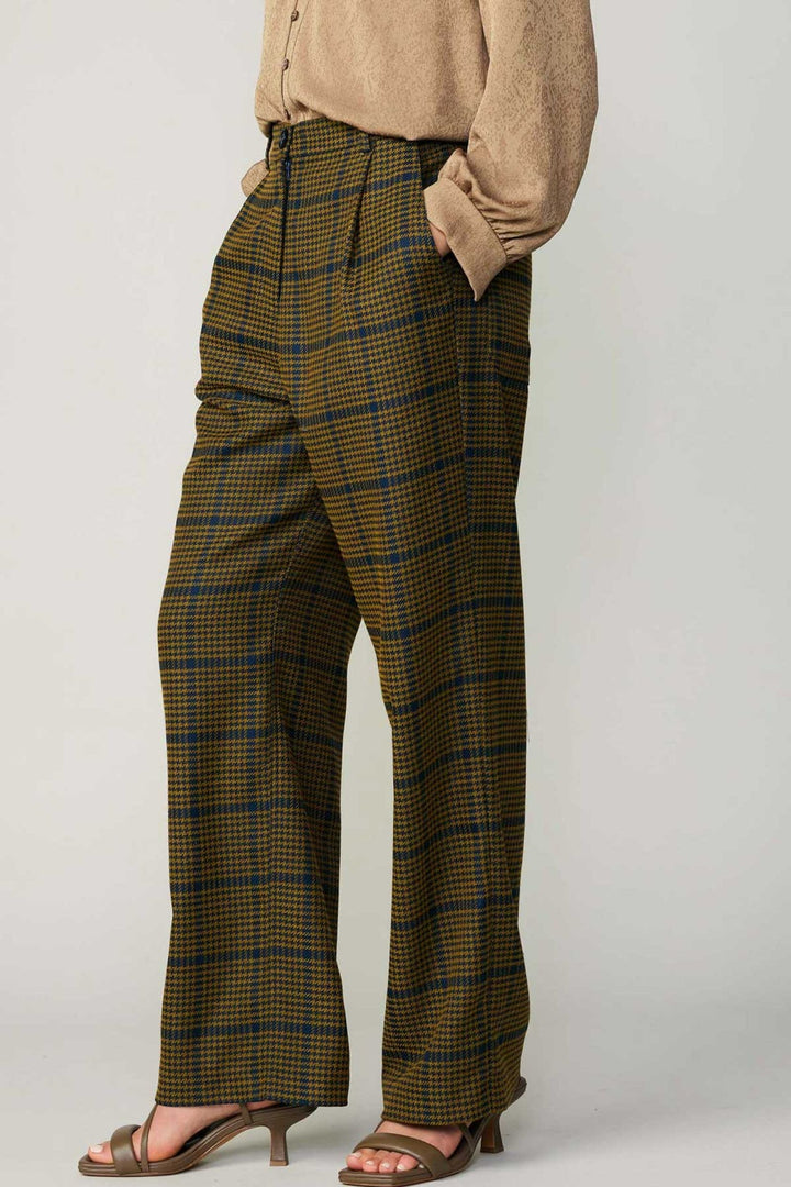 Navy & Olive Checkered Wide Leg Pant