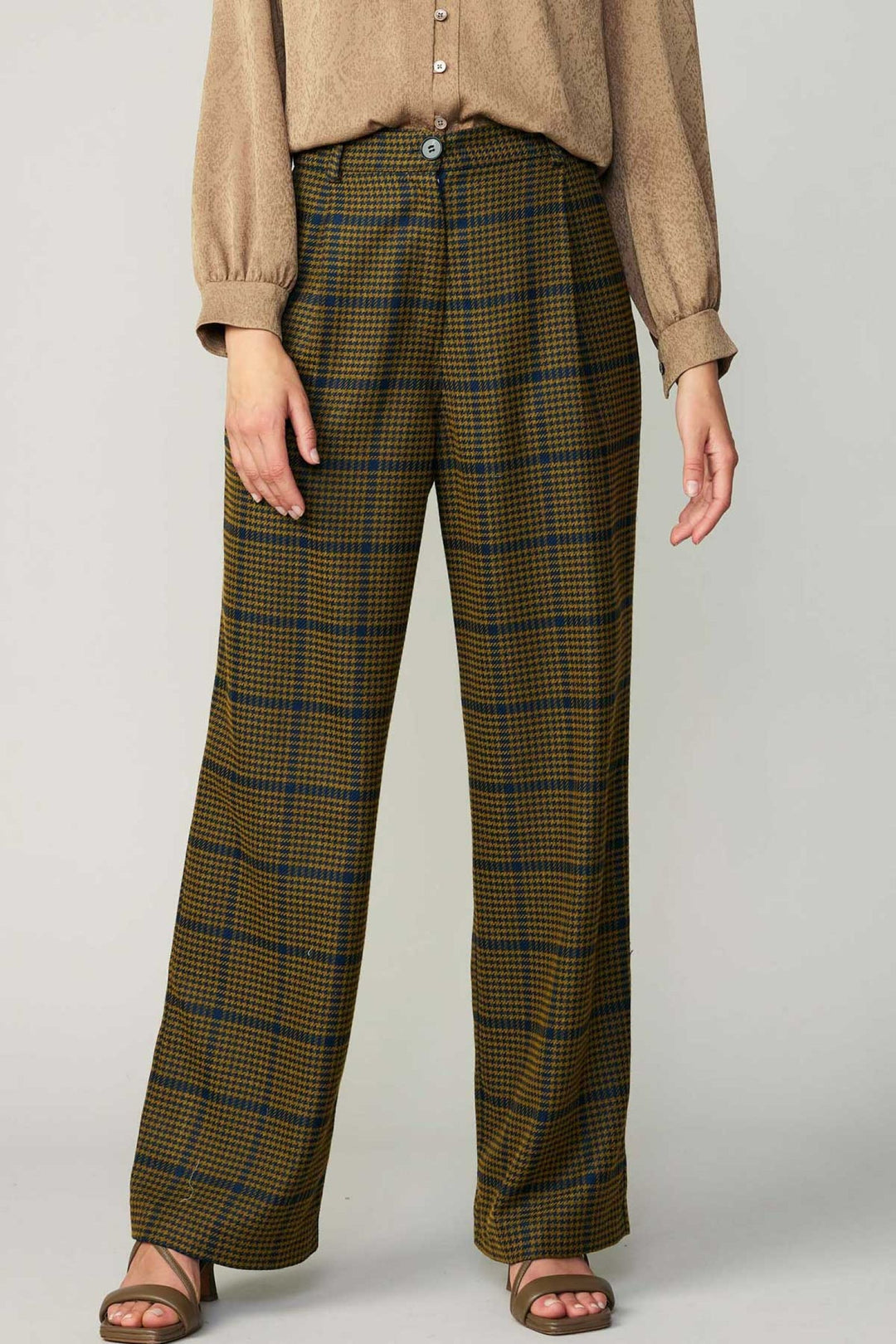 Navy & Olive Checkered Wide Leg Pant