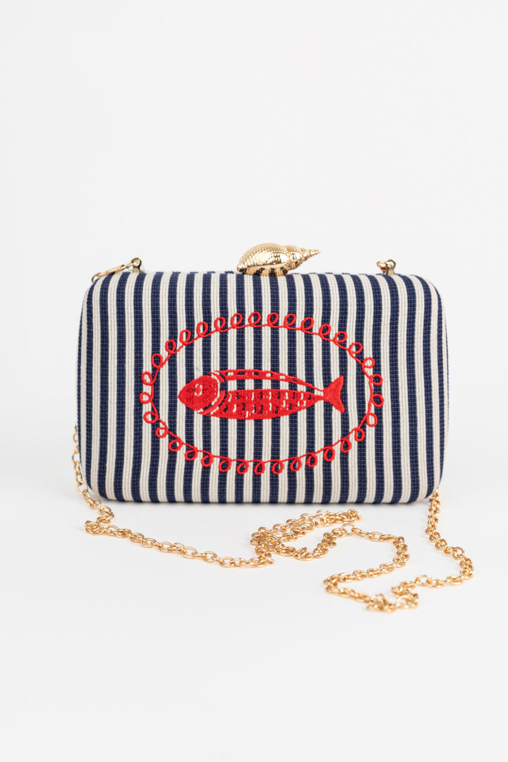 Navy Red Marina Minaudiere Clutch