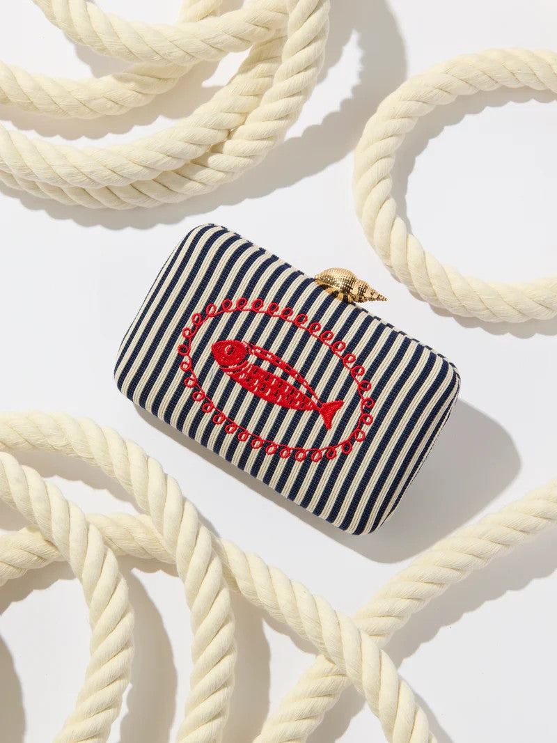 Navy Red Marina Minaudiere Clutch