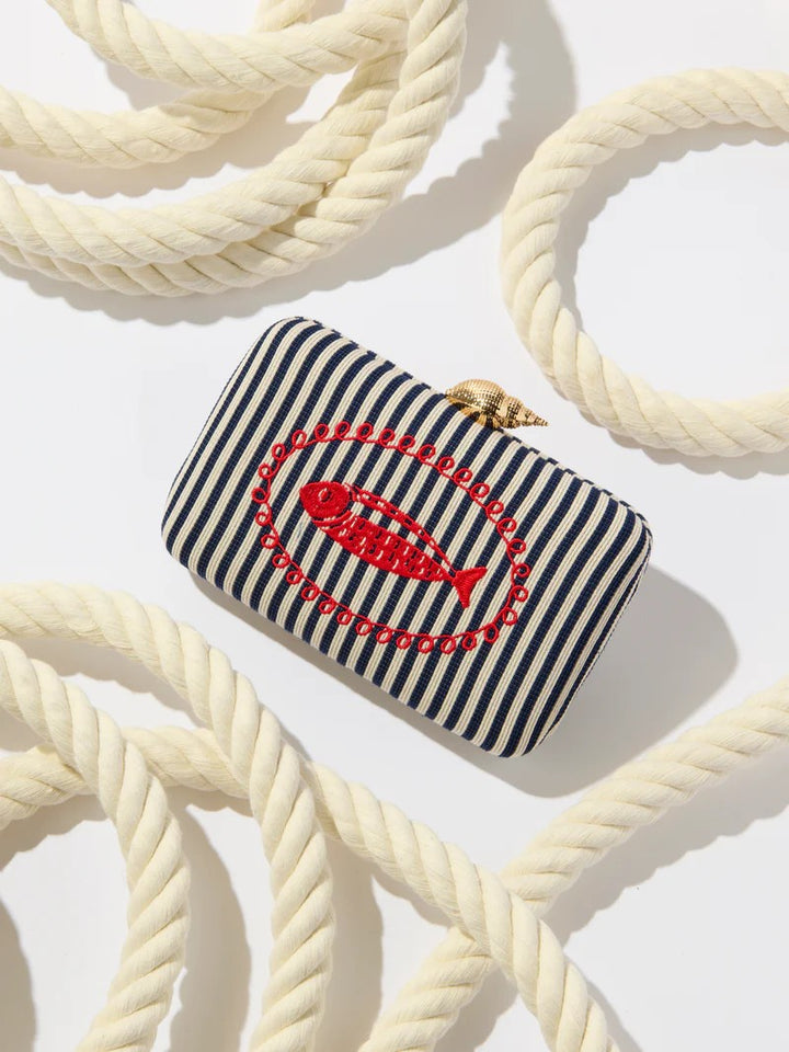 Navy Red Marina Minaudiere Clutch