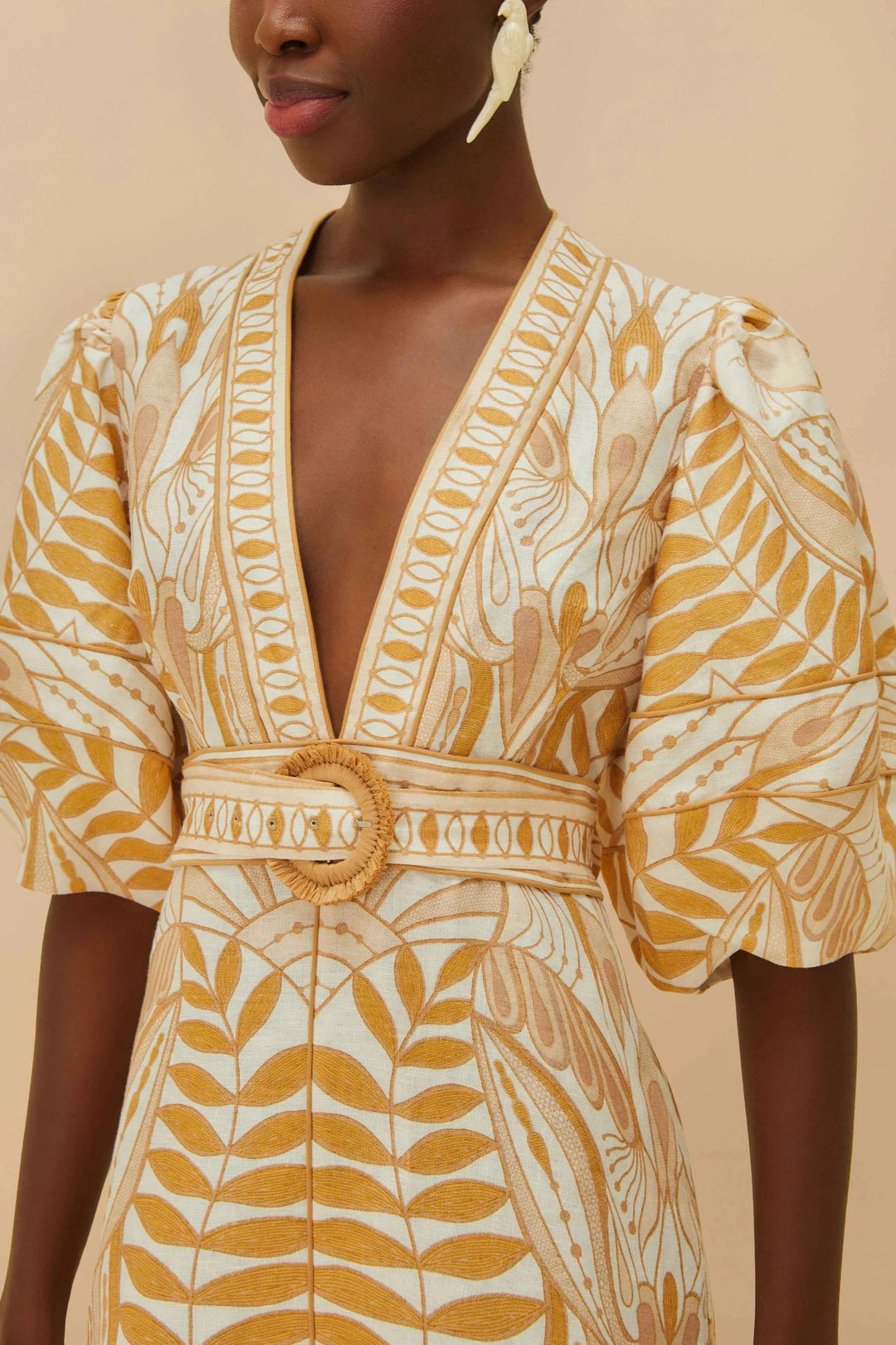 Off-White Camel Lace Nature Linen Mini Dress