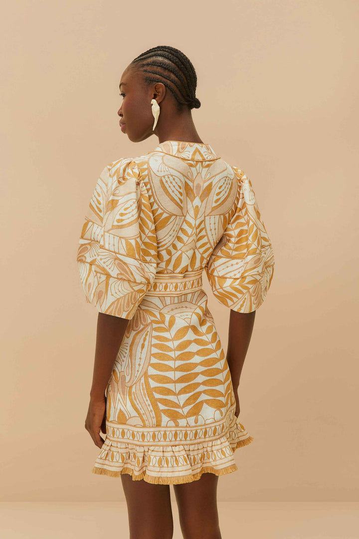 Off-White Camel Lace Nature Linen Mini Dress