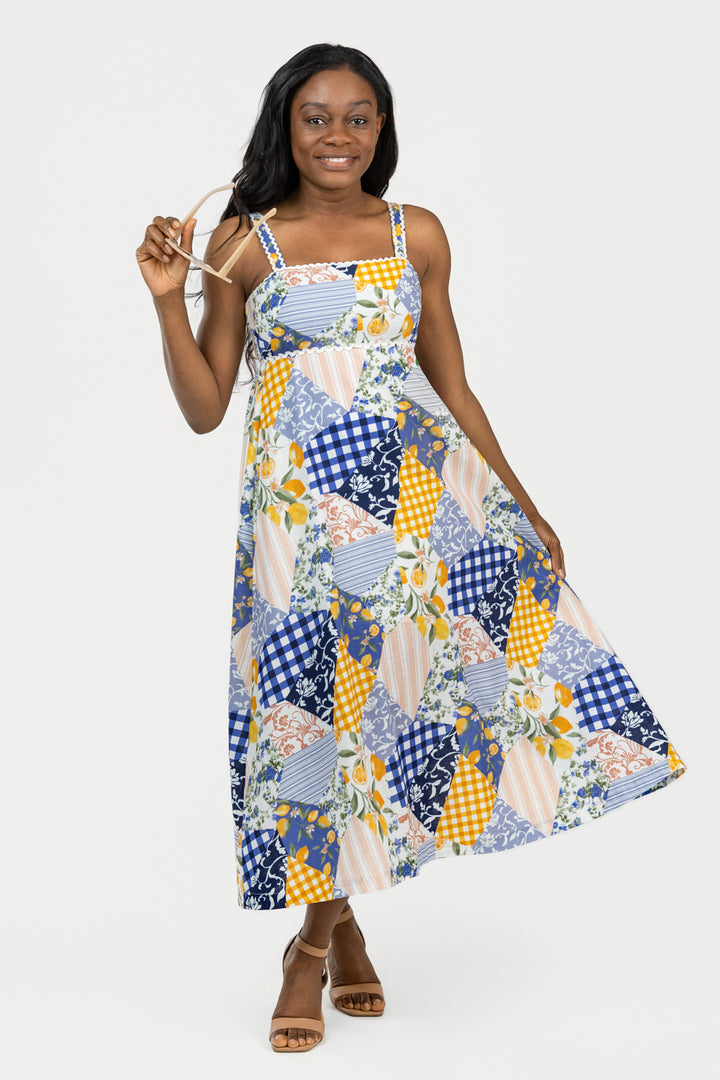 Off White Blue Multi Midi Dress
