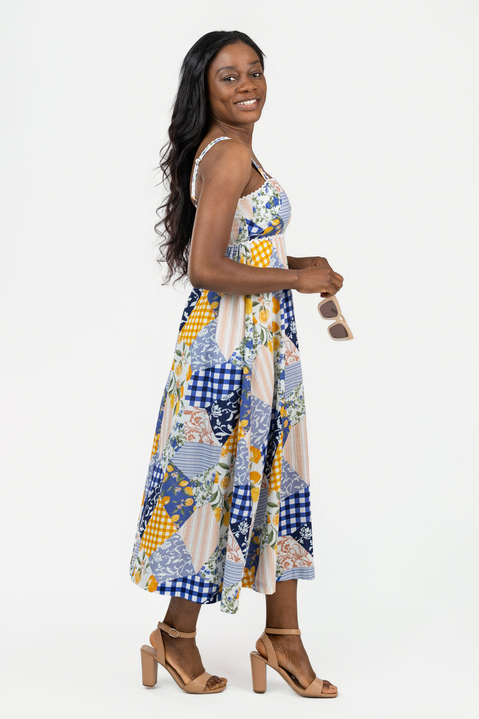 Off White Blue Multi Midi Dress