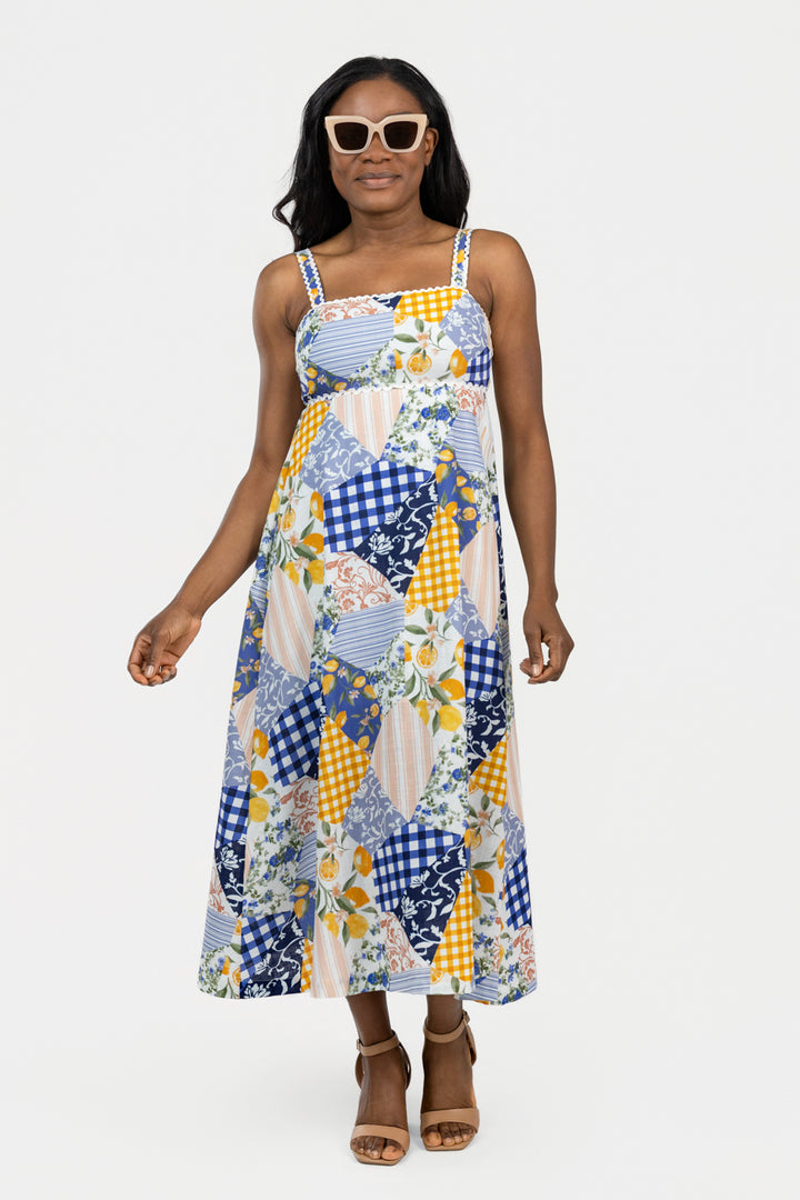 Off White Blue Multi Midi Dress