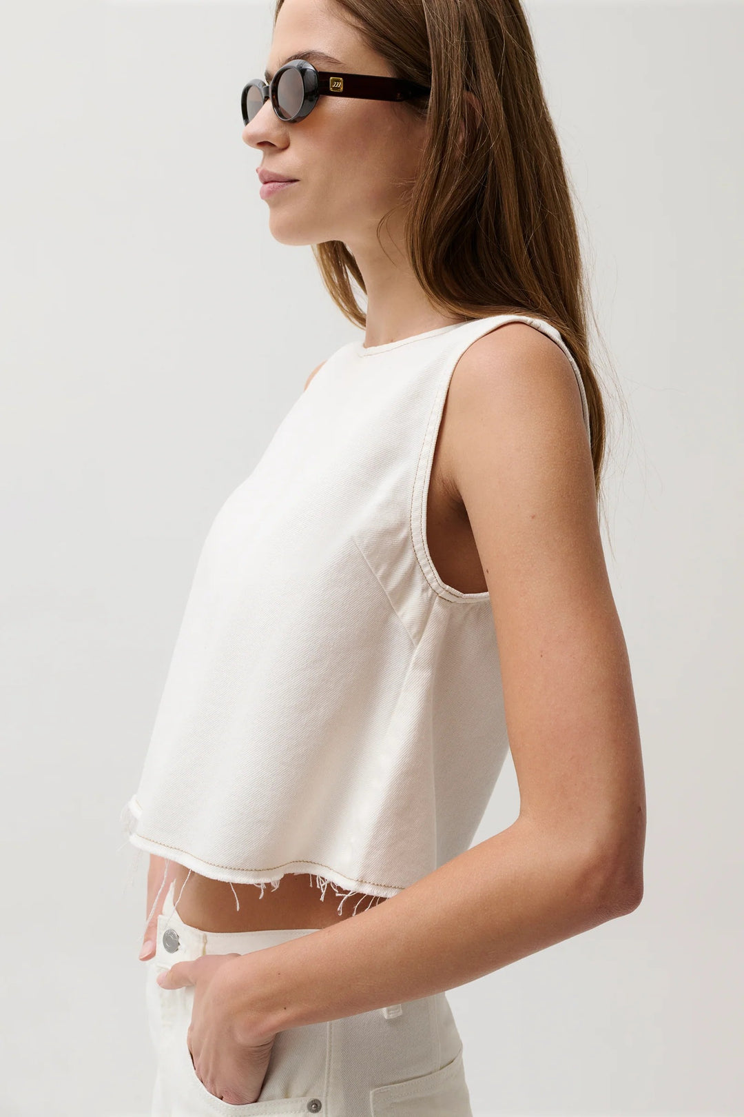 Off White Cropped Rue Top