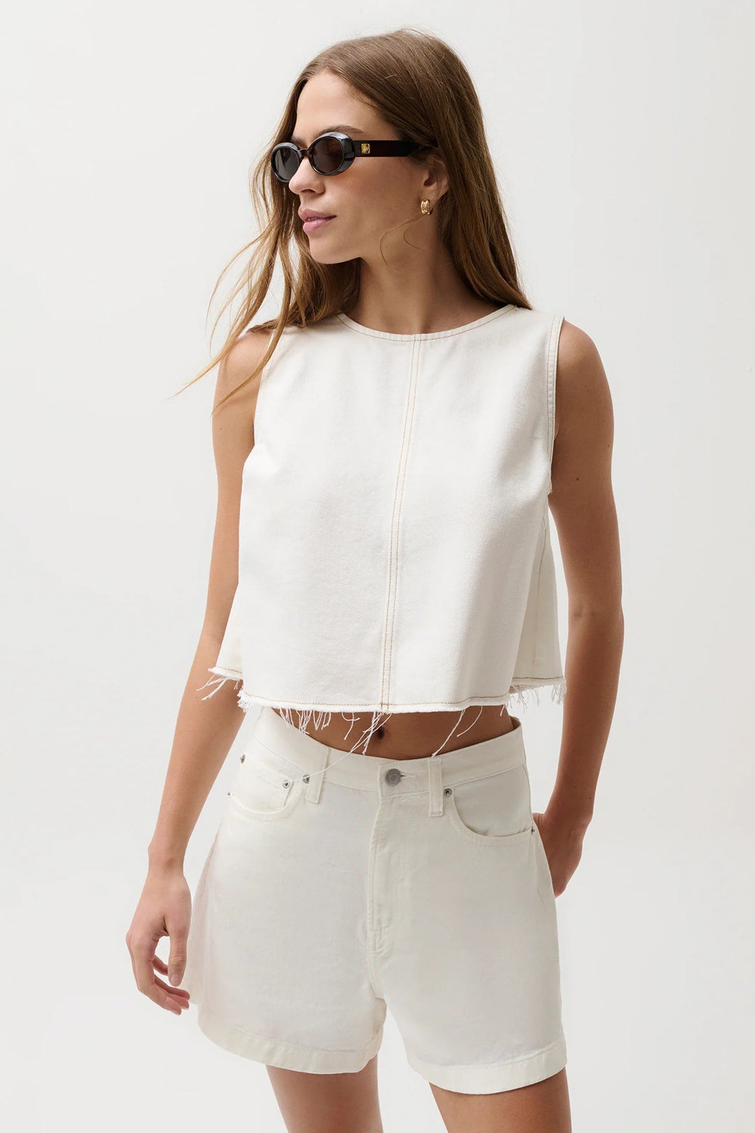 Off White Cropped Rue Top