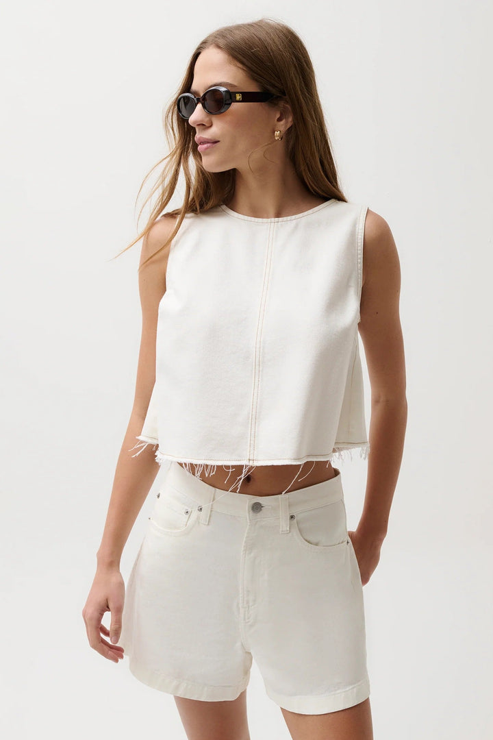 Off White Cropped Rue Top