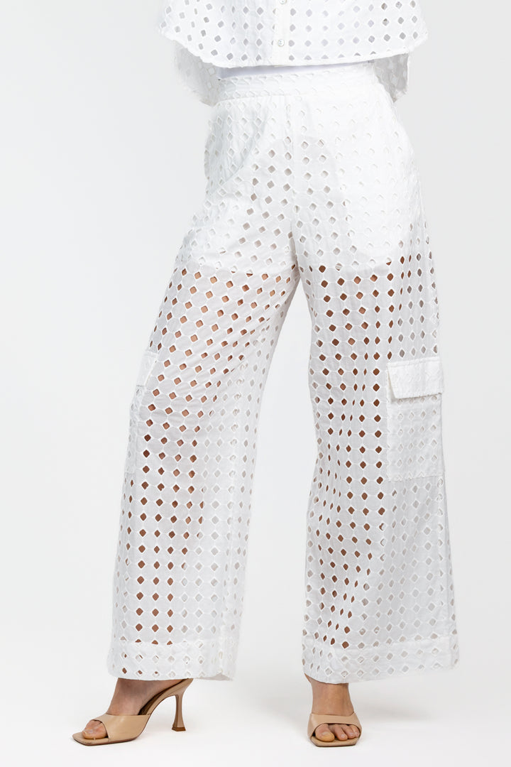 Off White Eyelet Cargo Pant