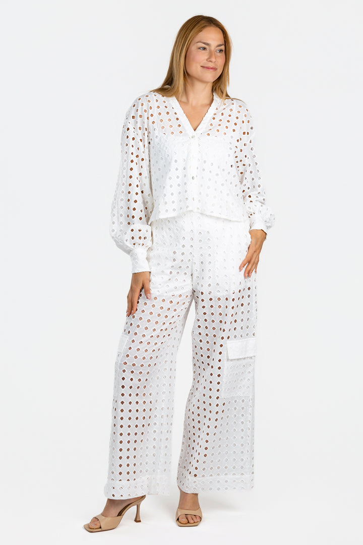 Off White Eyelet Cargo Pant