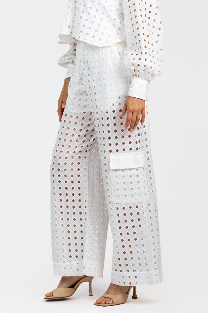 Off White Eyelet Cargo Pant