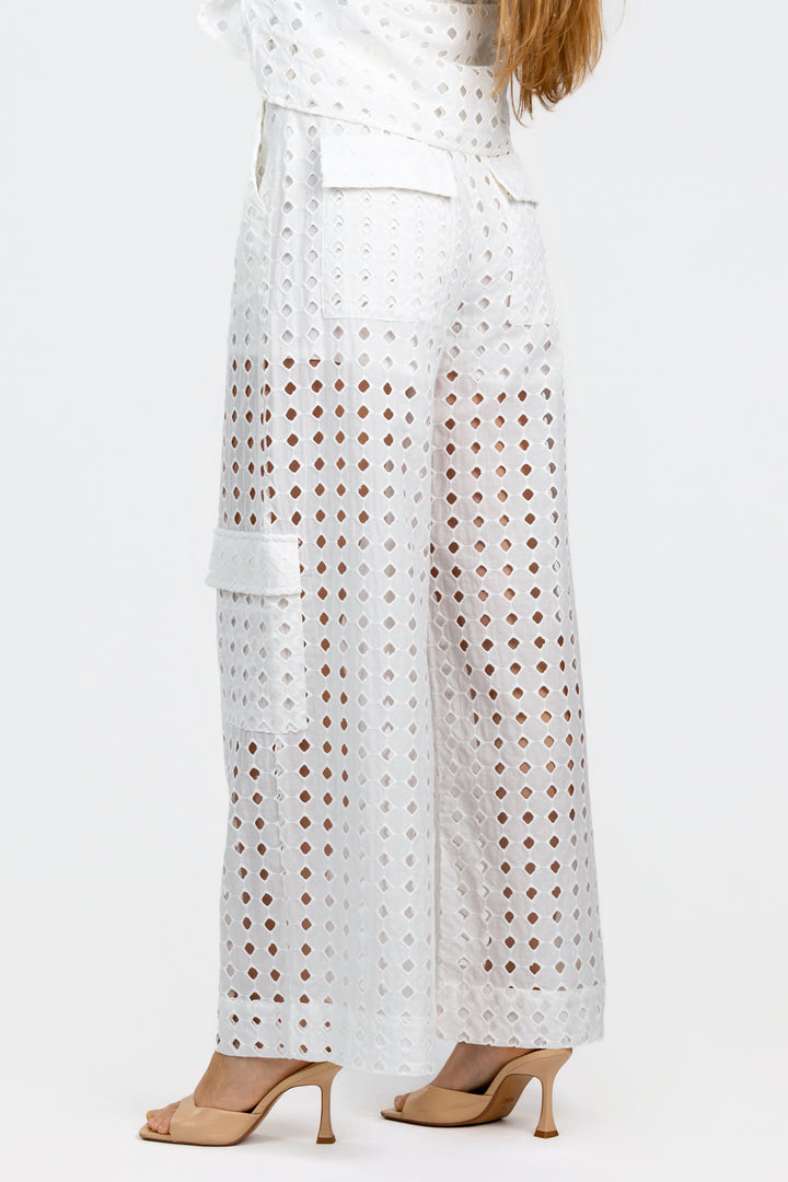 Off White Eyelet Cargo Pant