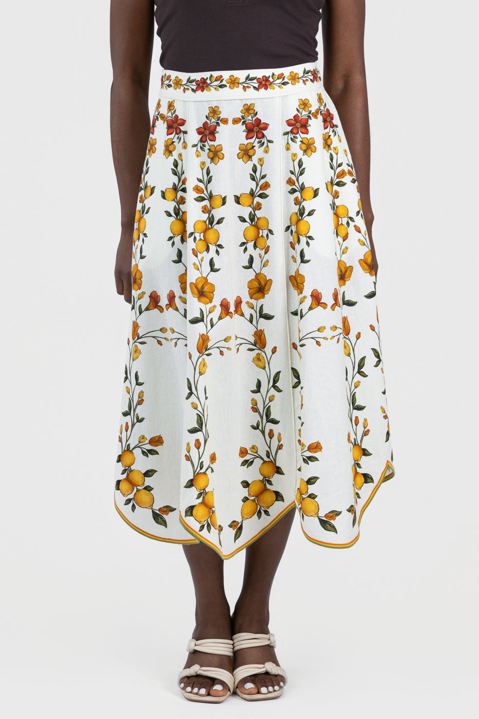 Off White Lemon Bouquet Midi Skirt