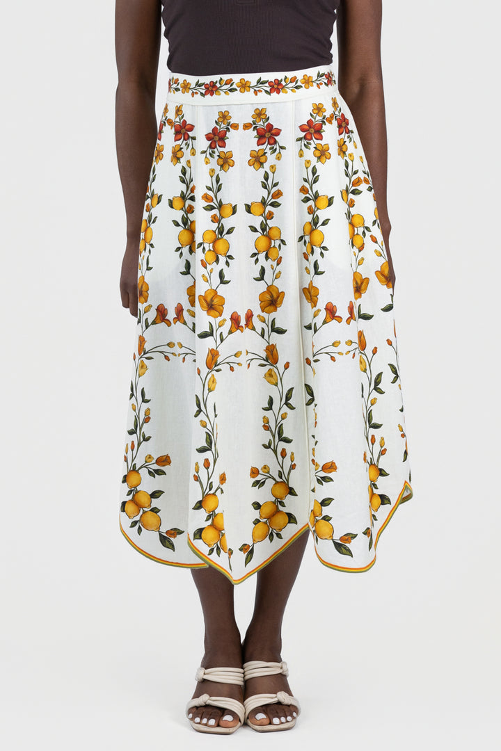 Off White Lemon Bouquet Midi Skirt