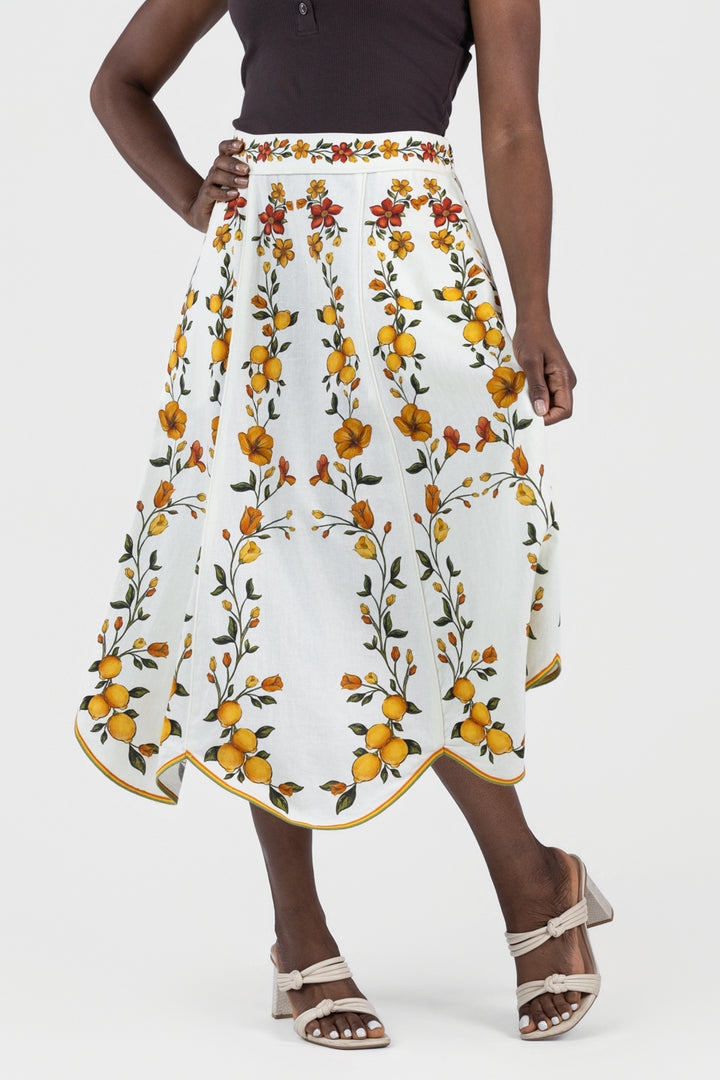 Off White Lemon Bouquet Midi Skirt