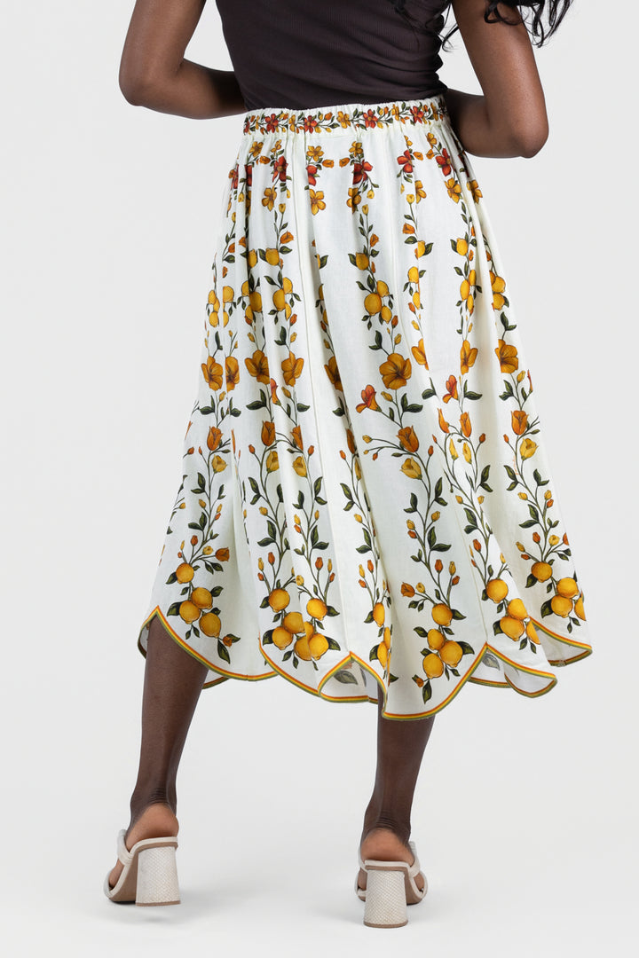 Off White Lemon Bouquet Midi Skirt