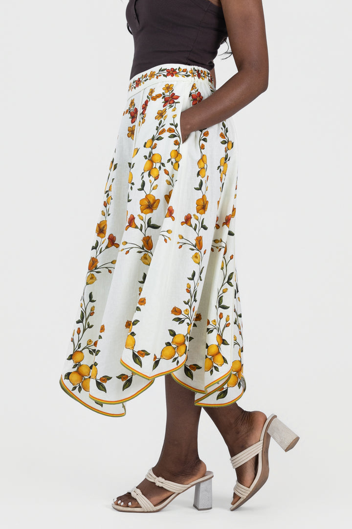 Off White Lemon Bouquet Midi Skirt