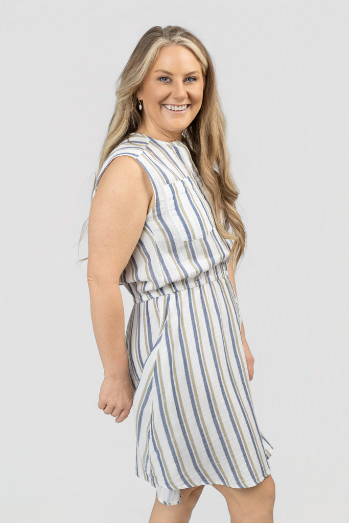 Off White Multi Stripe Gauze Dress