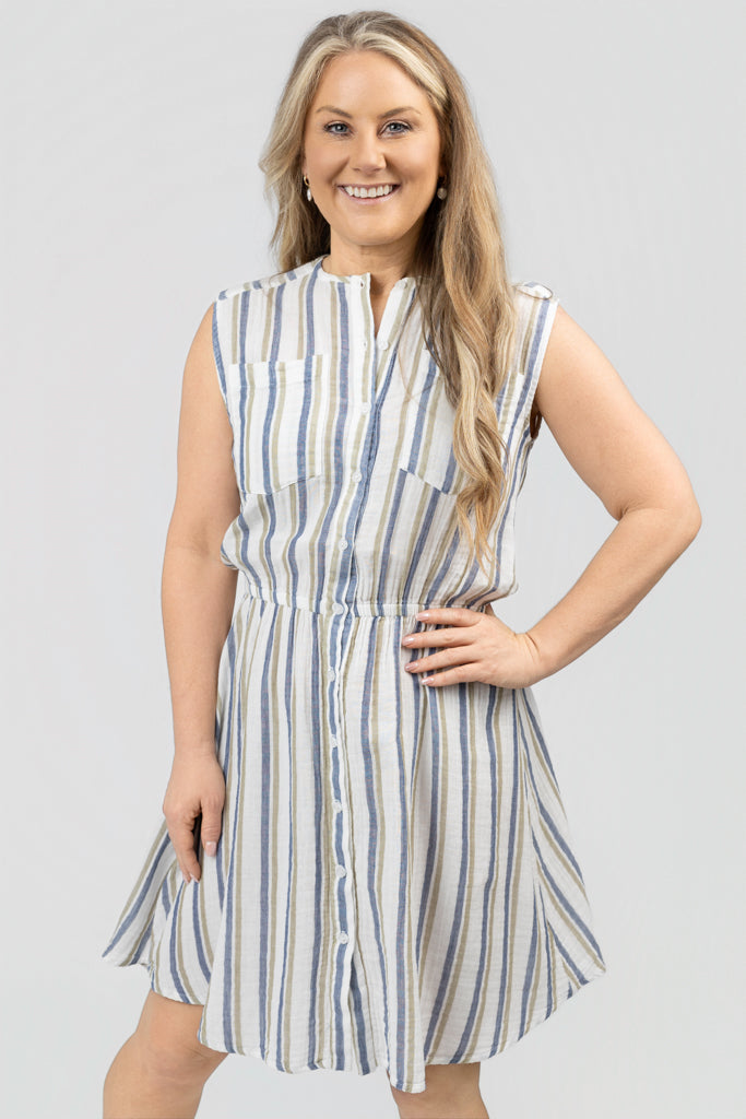 Off White Multi Stripe Gauze Dress