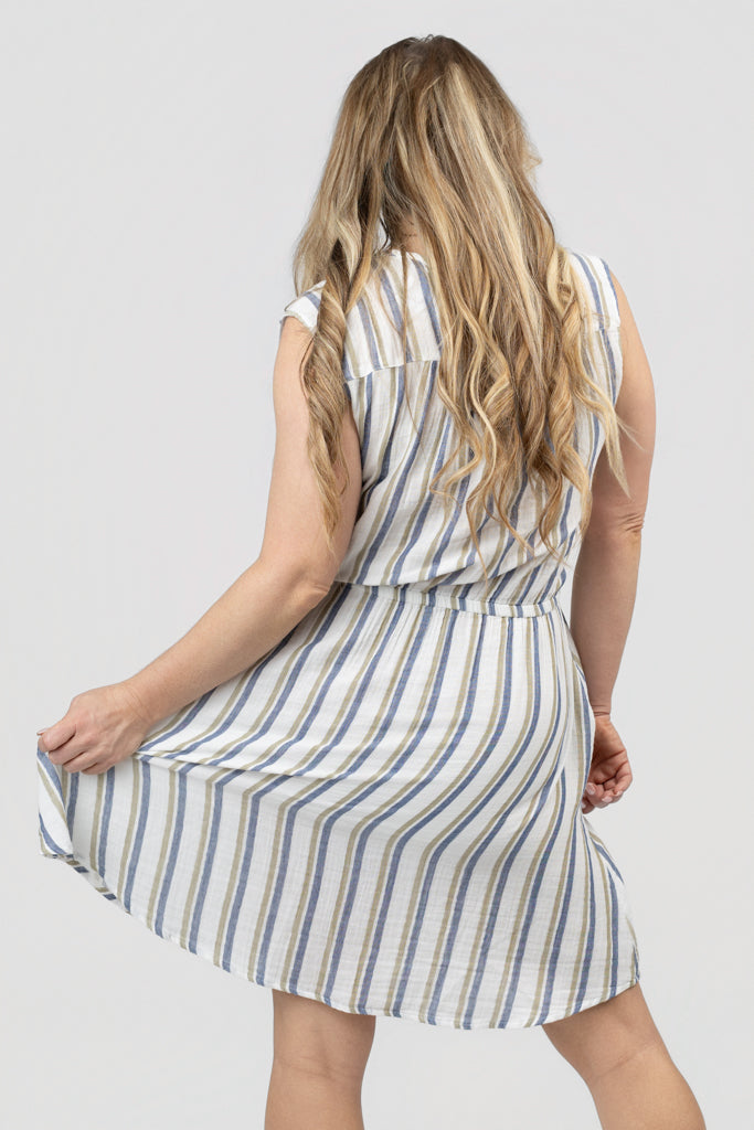 Off White Multi Stripe Gauze Dress